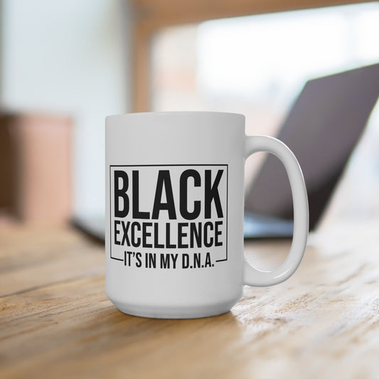 Black Excellence Mug - 15oz Inspirational Coffee Cup for Motivation and Celebration
